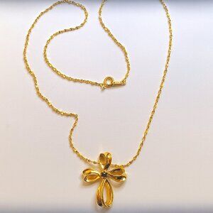 Vintage Signed Avon Ruby Color Crystal Cross Necklace – 10K Gold Plated